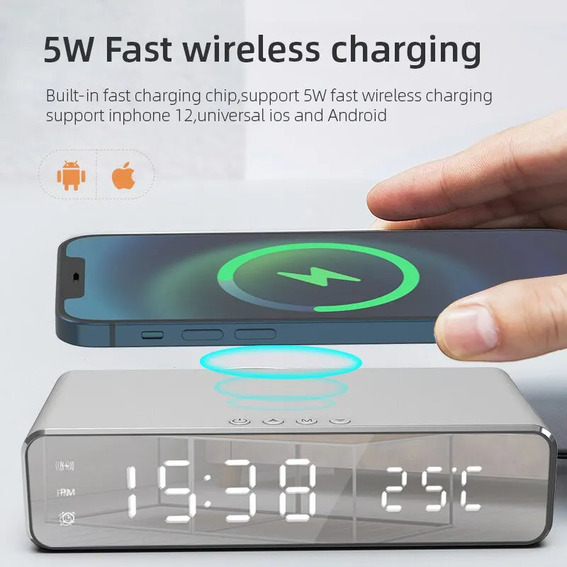 Wireless Charger Alarm Clock with LED Display & Thermometer – Fast Charging Dock for iPhone & Samsung