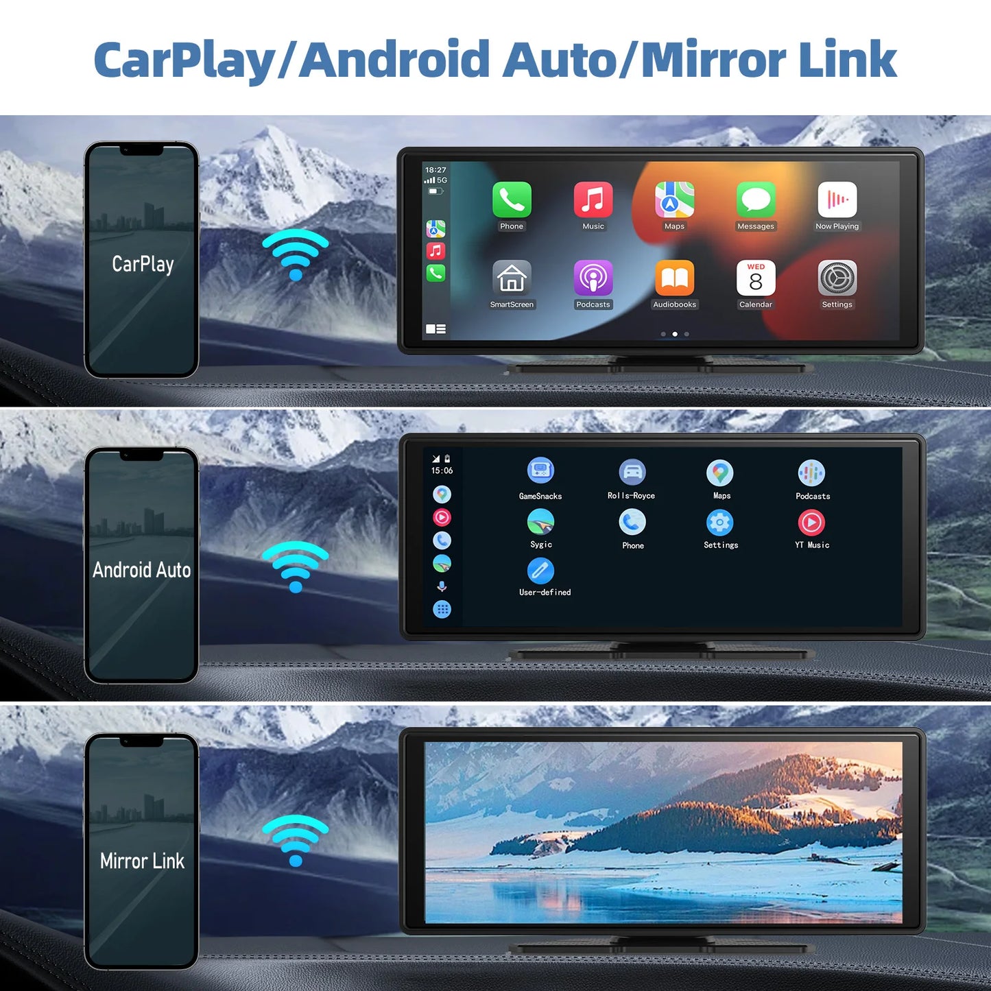Universal Portable CarPlay & Android Auto Screen – Wireless Car Stereo