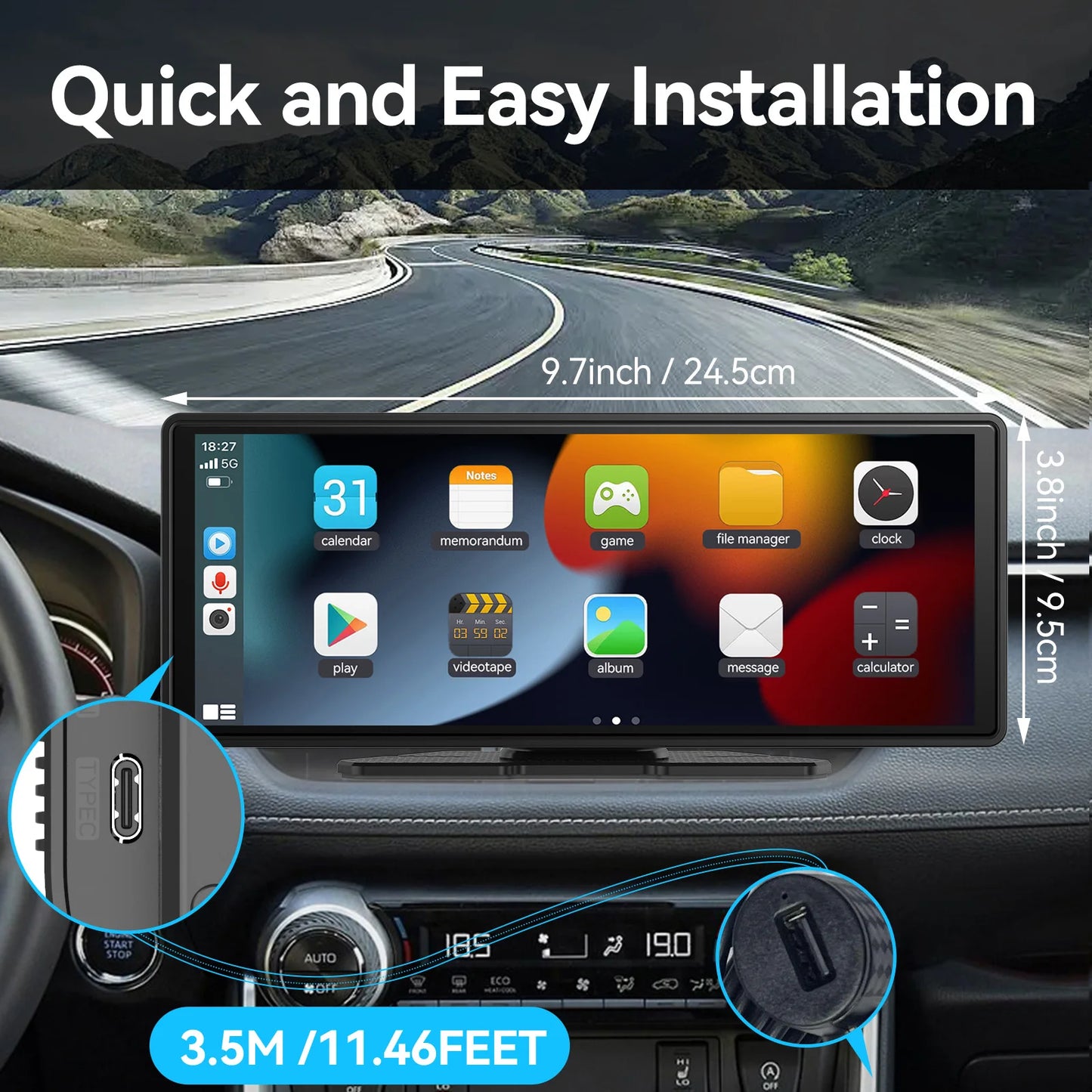 Universal Portable CarPlay & Android Auto Screen – Wireless Car Stereo