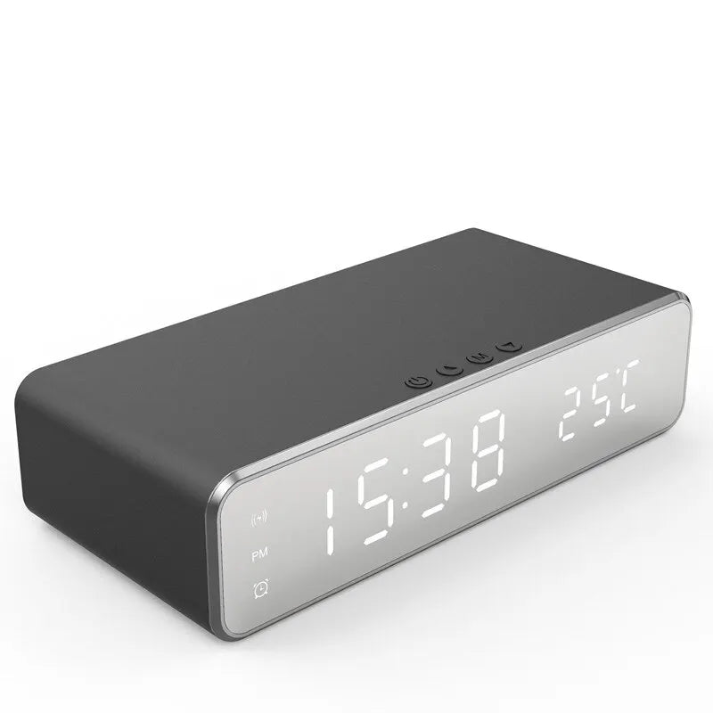 Wireless Charger Alarm Clock with LED Display & Thermometer – Fast Charging Dock for iPhone & Samsung