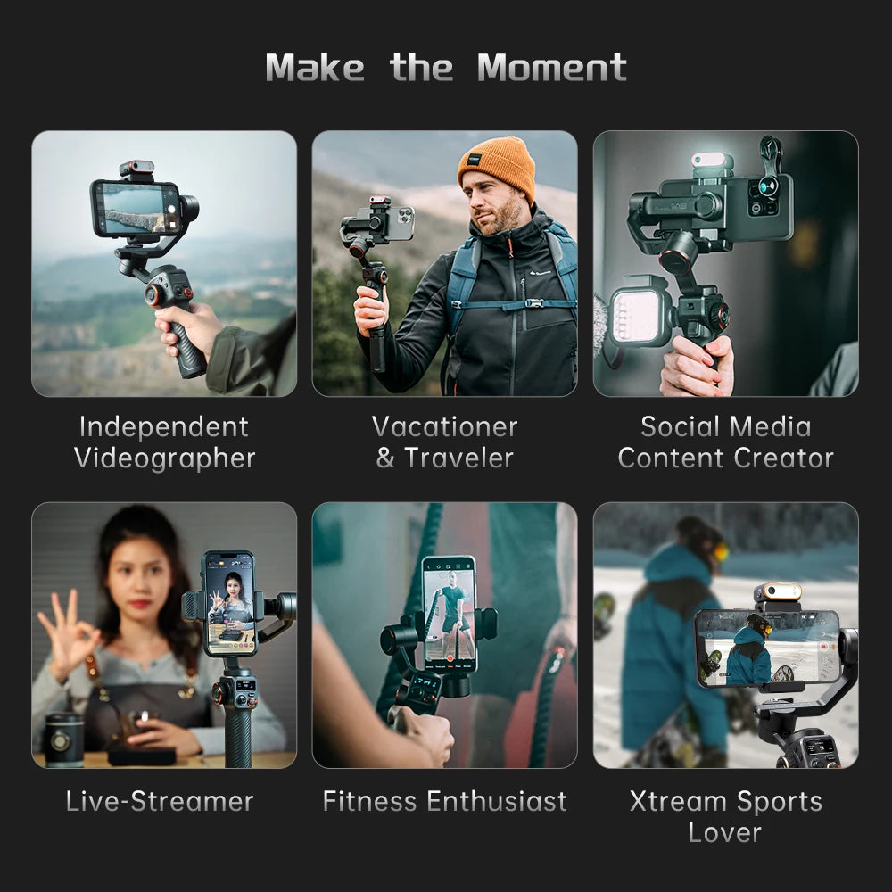 Hohem iSteady M6 3-Axis Gimbal Stabilizer – Foldable Selfie Stick with Magnetic Fill Light