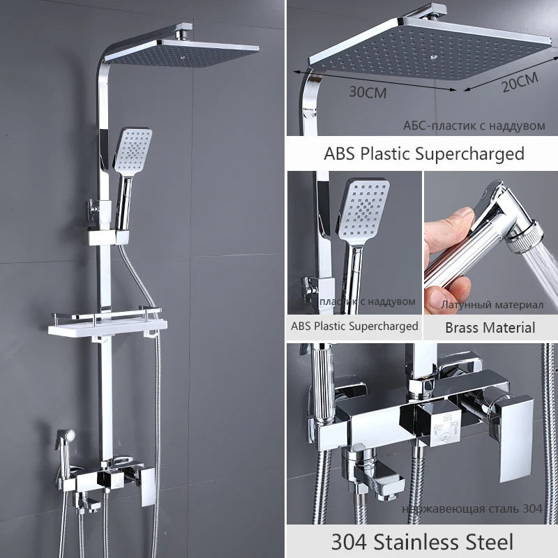 OXG Black/Chrome Shower Faucets Bathroom Shower Mixer Shower Faucet Bidet Faucet Rainfall Shower Set Shower Spray Mixer Crane
