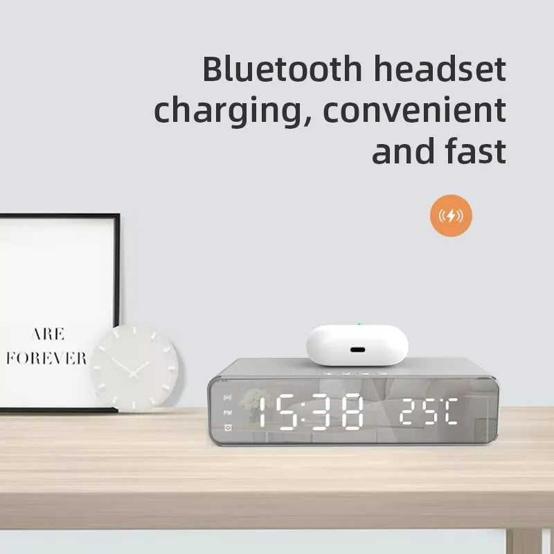 Wireless Charger Alarm Clock with LED Display & Thermometer – Fast Charging Dock for iPhone & Samsung