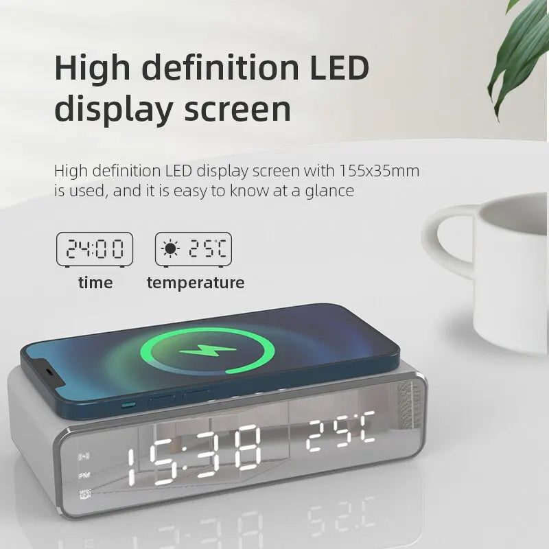Wireless Charger Alarm Clock with LED Display & Thermometer – Fast Charging Dock for iPhone & Samsung