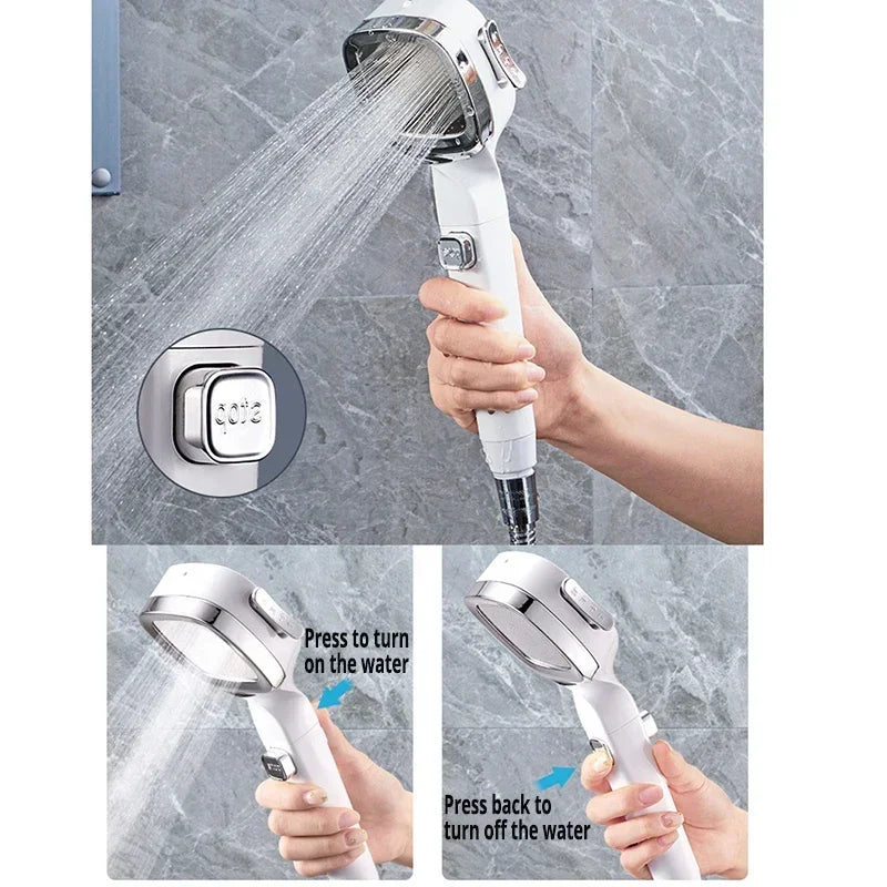 “Shower Like a Boss” – High Pressure Shower Head with 3 Spray Modes, One-Click Pause & Water-Saving Design – Bathroom Upgrade Essential