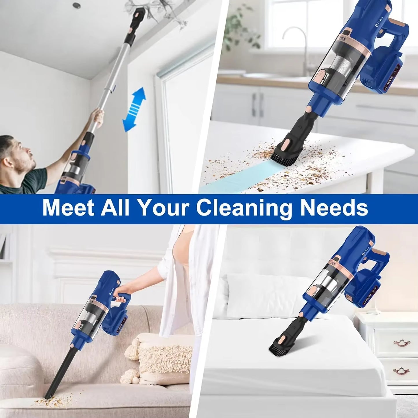 UMLO V11 Cordless Vacuum Cleaner, 30Kpa Cordless Vacuum Cleaner 300W, Lightweight Vacuum Cleaner, 60 Minutes 4000Mah Battery