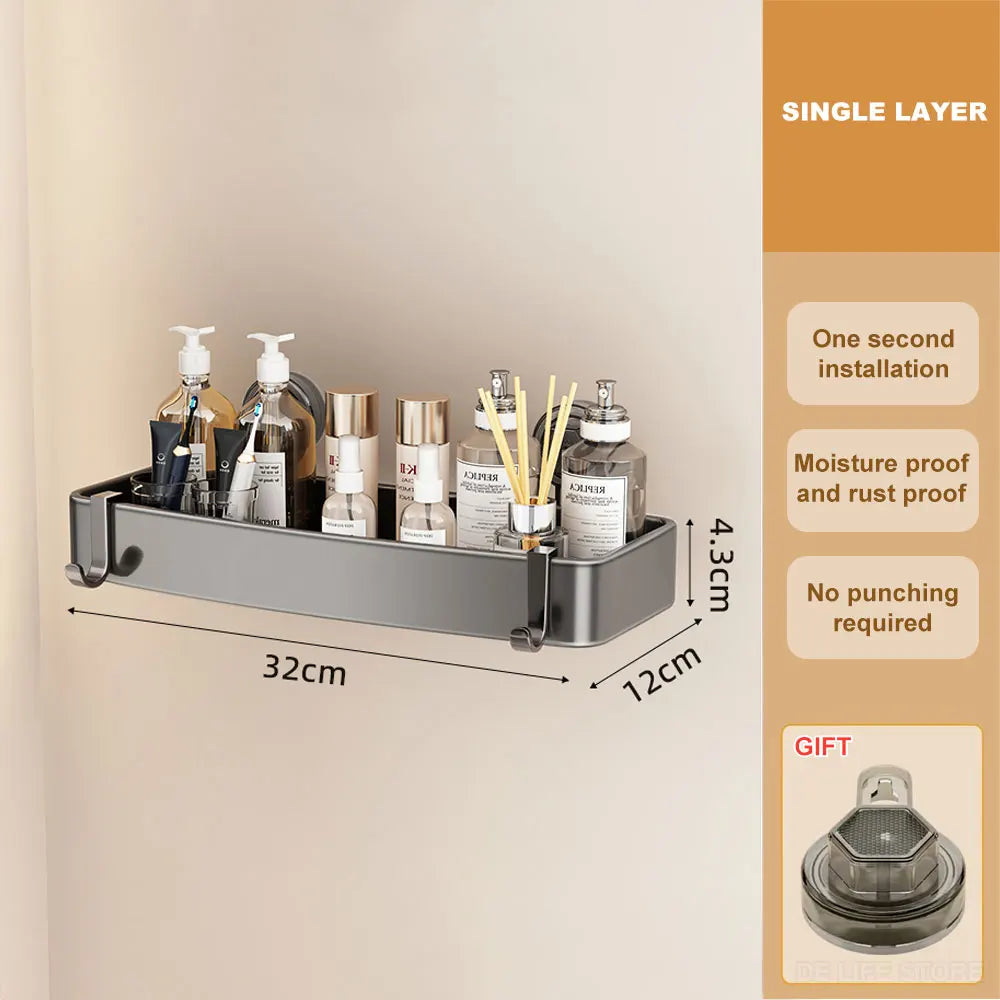 Shower Suction Cup Shelf Aluminum Bathroom Corner Shelf without Drilling Bathroom Organizer Toilet Rack Bathroom Accessories