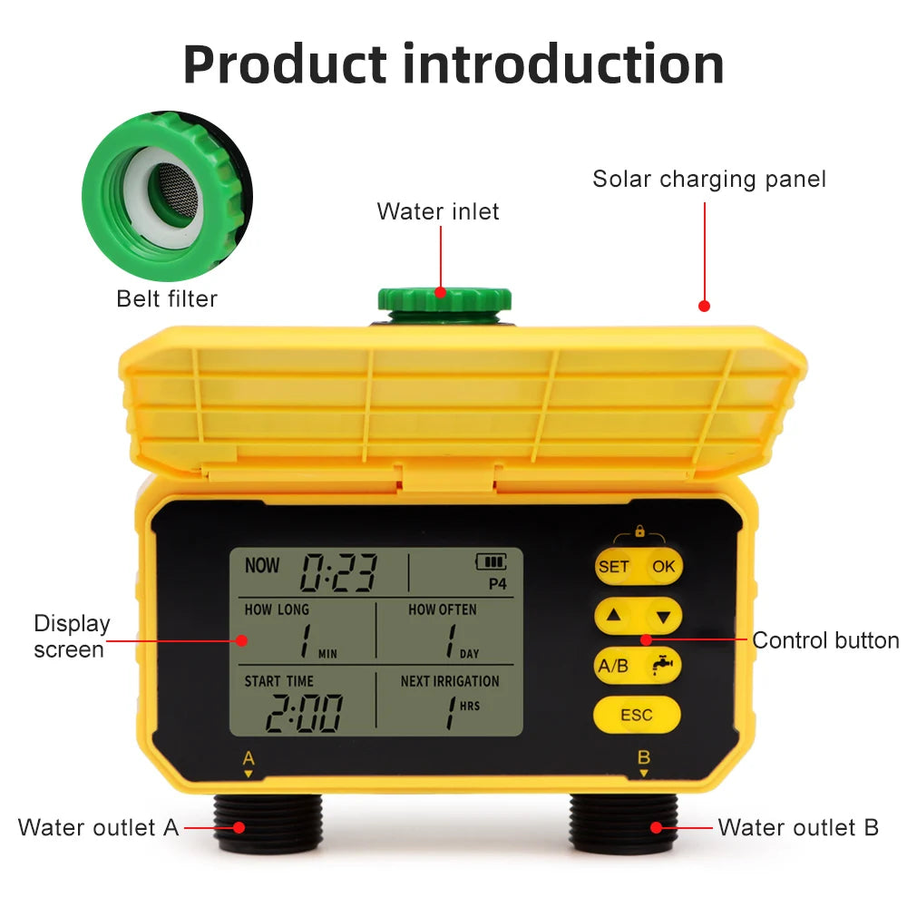 Smart Solar Irrigation Timer – 1/2 Outlet Automatic Watering Controller