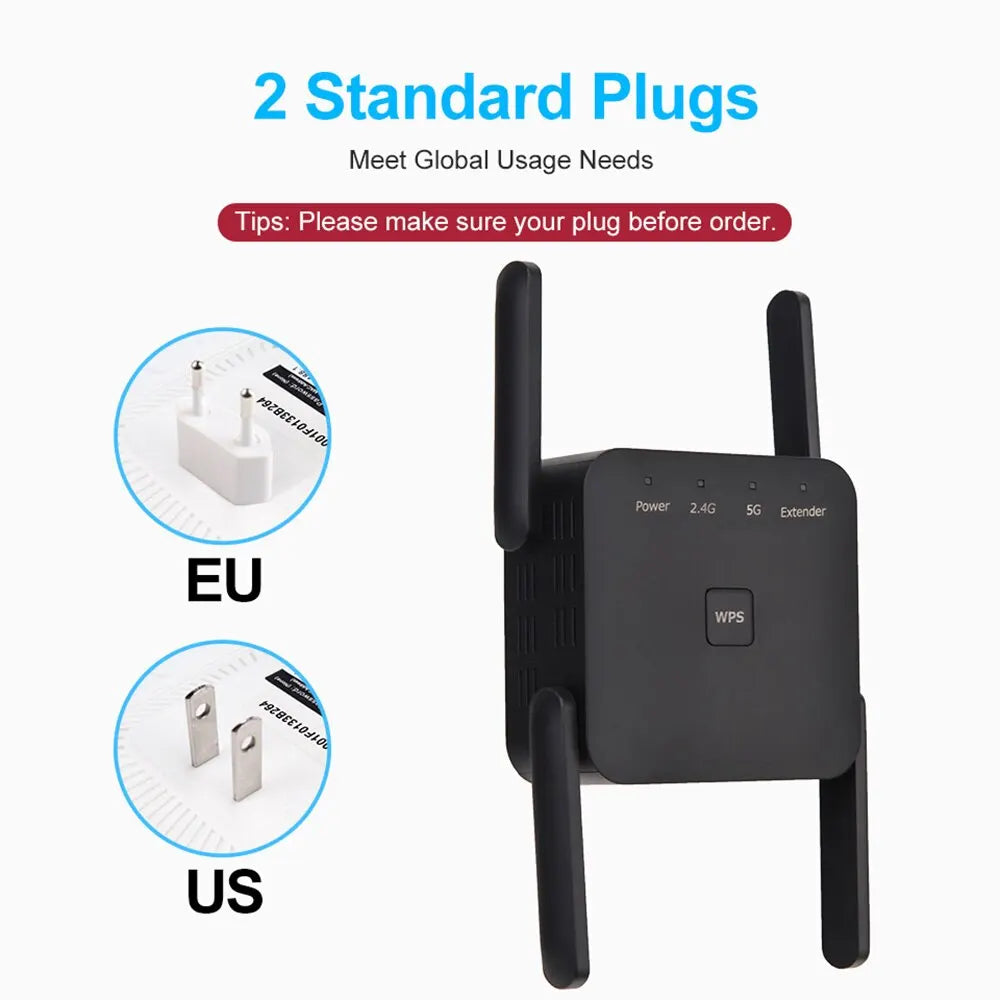“Boost Your Signal” – 5GHz AC1200 WiFi Repeater & Extender – 1200Mbps Dual-Band Router with Long-Range Coverage