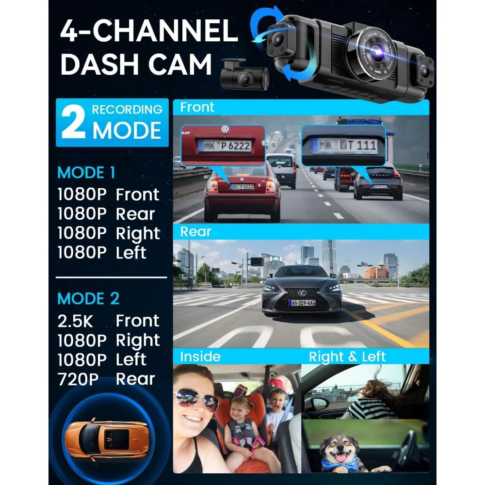 N5 4-Channel 360° Dash Cam – Complete Car Surveillance