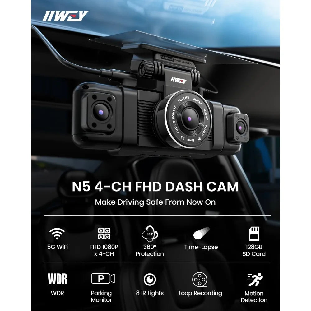 N5 4-Channel 360° Dash Cam – Complete Car Surveillance