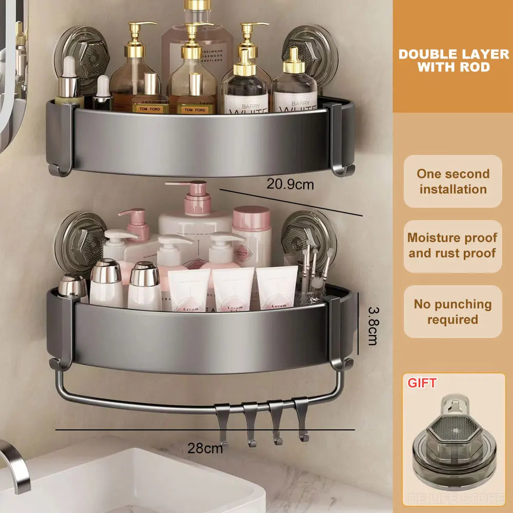 Shower Suction Cup Shelf Aluminum Bathroom Corner Shelf without Drilling Bathroom Organizer Toilet Rack Bathroom Accessories