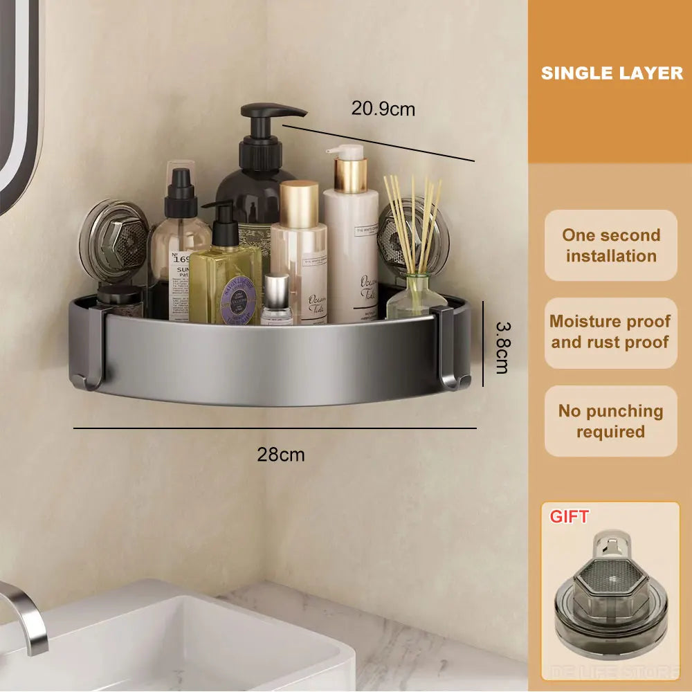 Shower Suction Cup Shelf Aluminum Bathroom Corner Shelf without Drilling Bathroom Organizer Toilet Rack Bathroom Accessories