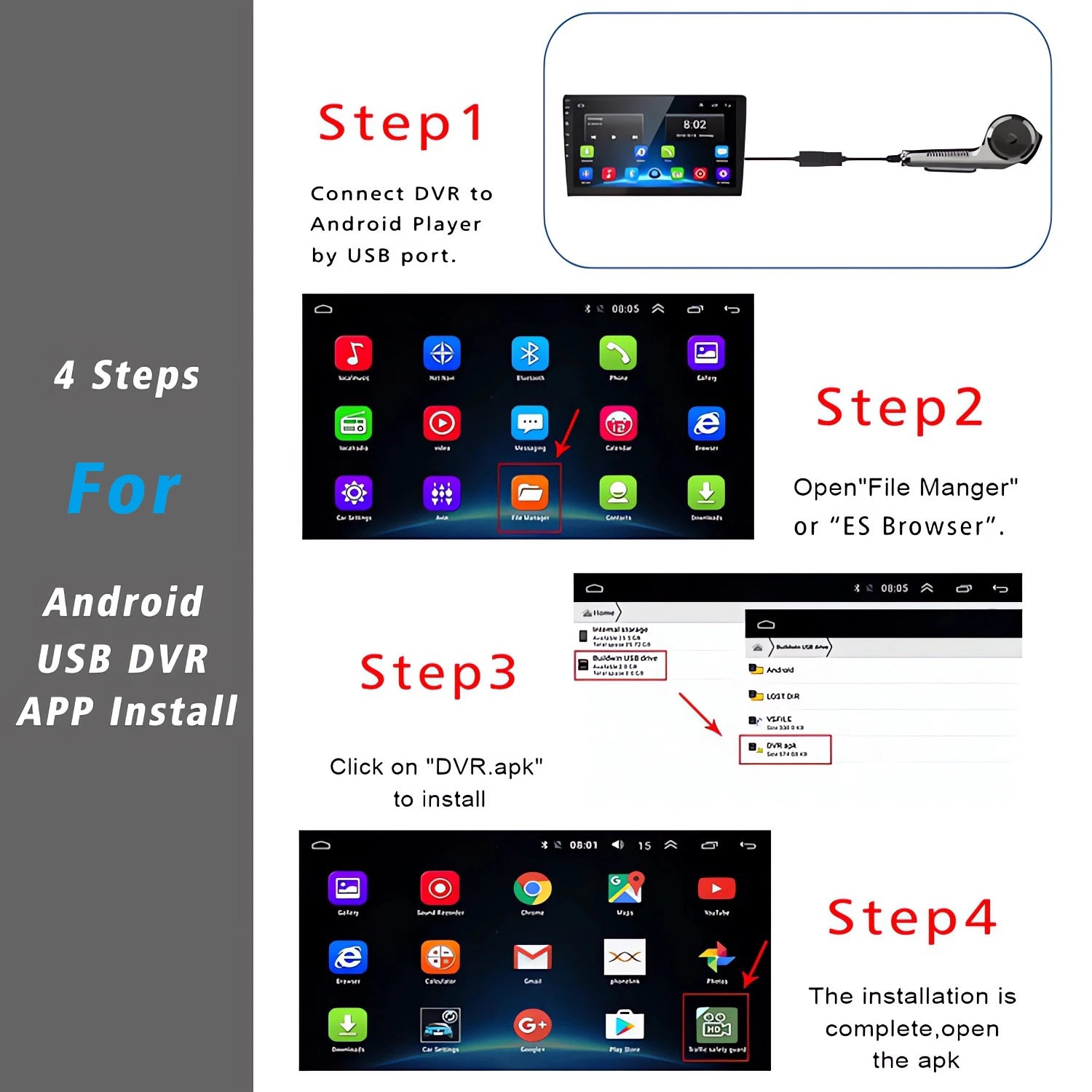 USB Car DVR Dash Cam with ADAS – HD Driving Recorder for Android Media Navigators
