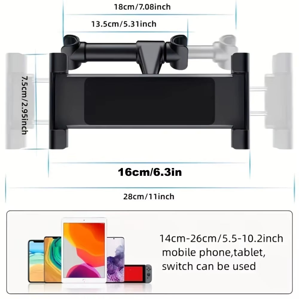 Car Tablet Holder – Adjustable Headrest Mount for 4.7"–12.9" Devices (iPad, Tablets, Phones)