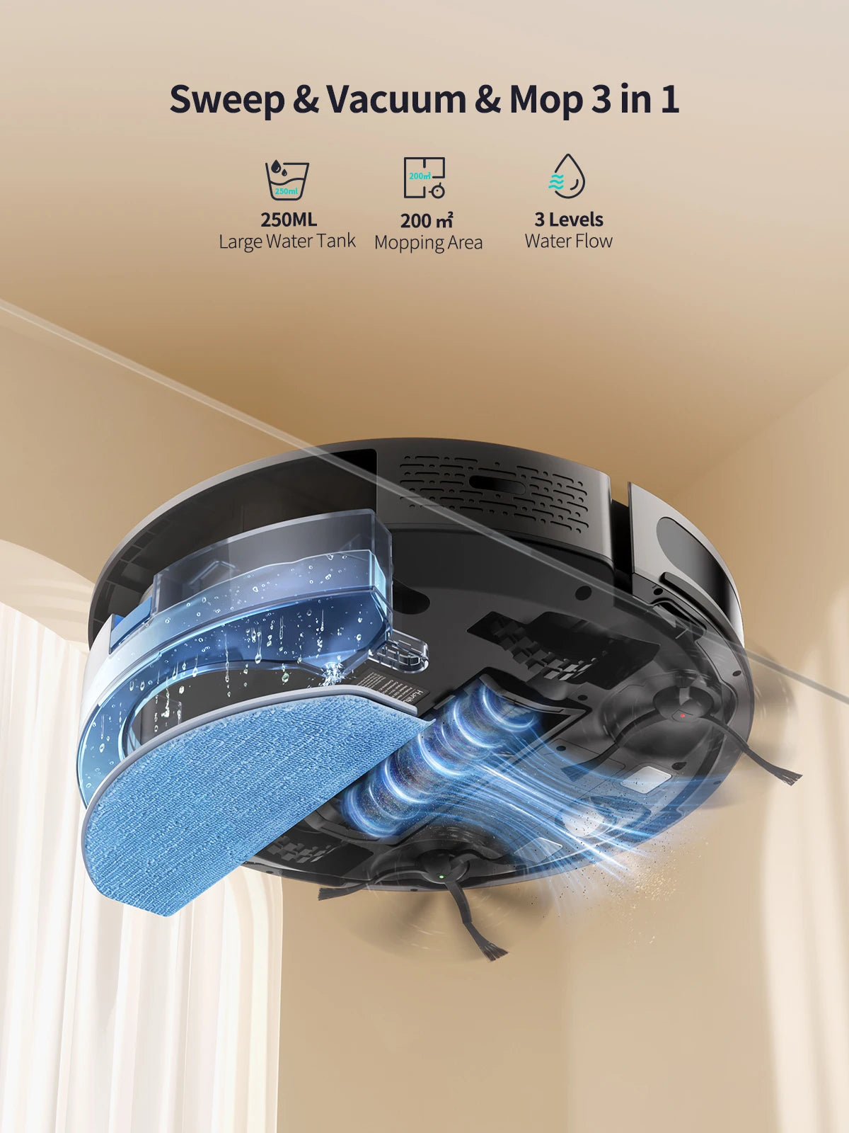 Robot Vacuum Cleaner – 6000Pa 3-in-1 Vacuum, Mop & Sweep Combo