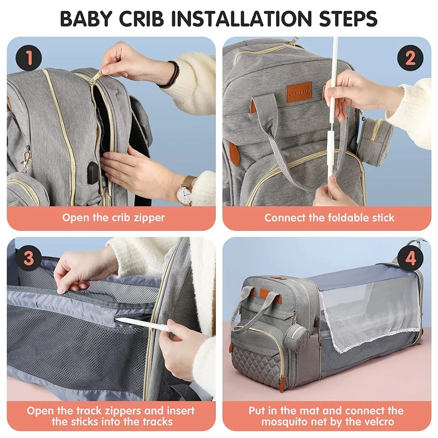 “Mom Hack in a Backpack” – 3-in-1 Diaper Bag with Foldable Baby Bed, USB Charging & Waterproof Design – Travel-Ready Changing Station
