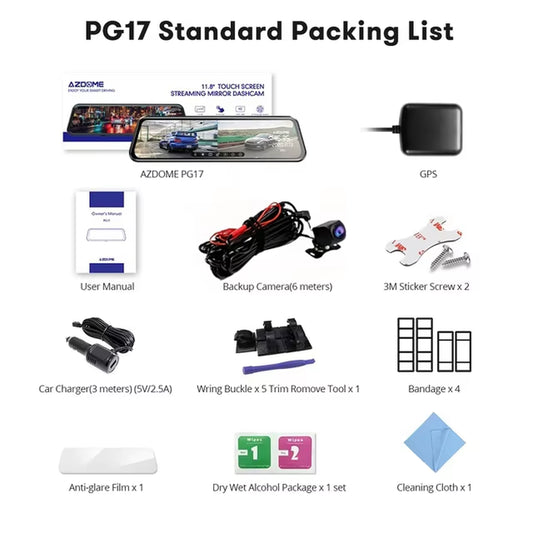 PG17 12" 4K Mirror Dash Cam with GPS & Wi-Fi