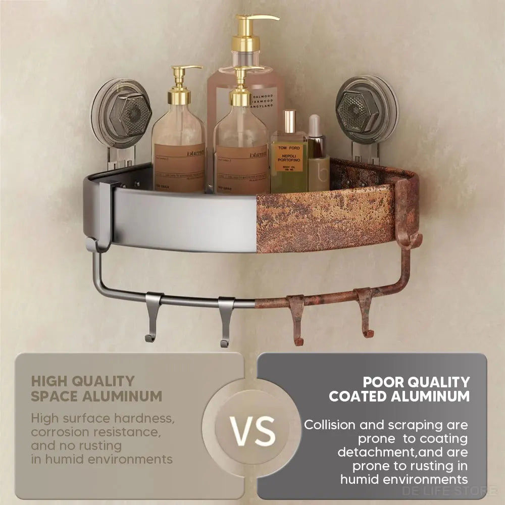 Shower Suction Cup Shelf Aluminum Bathroom Corner Shelf without Drilling Bathroom Organizer Toilet Rack Bathroom Accessories