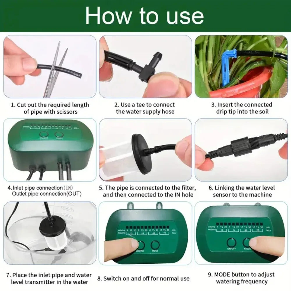 Solar Drip Irrigation Outdoor Intelligent System – 1800mAh Battery, Automatic Timed Watering