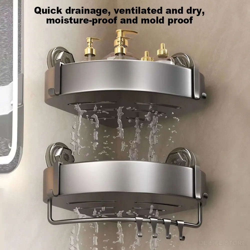 Shower Suction Cup Shelf Aluminum Bathroom Corner Shelf without Drilling Bathroom Organizer Toilet Rack Bathroom Accessories