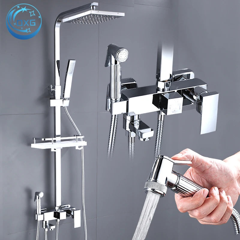 OXG Black/Chrome Shower Faucets Bathroom Shower Mixer Shower Faucet Bidet Faucet Rainfall Shower Set Shower Spray Mixer Crane