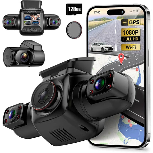 360° 4-Channel Dash Cam with GPS & WiFi – All-Around Car Protection