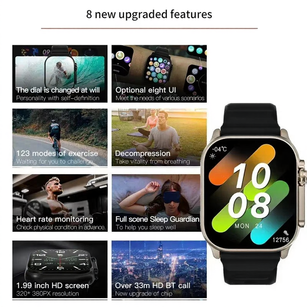T900Ultra Smartwatch Bluetooth Talk Smartwatch Message Alert Heart Rate Monitor Sports Watch for Android IOS Men Women