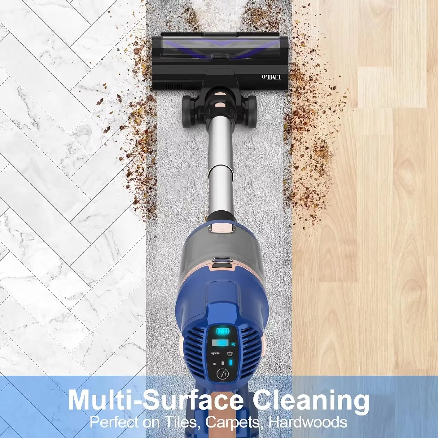 UMLO V11 Cordless Vacuum Cleaner, 30Kpa Cordless Vacuum Cleaner 300W, Lightweight Vacuum Cleaner, 60 Minutes 4000Mah Battery