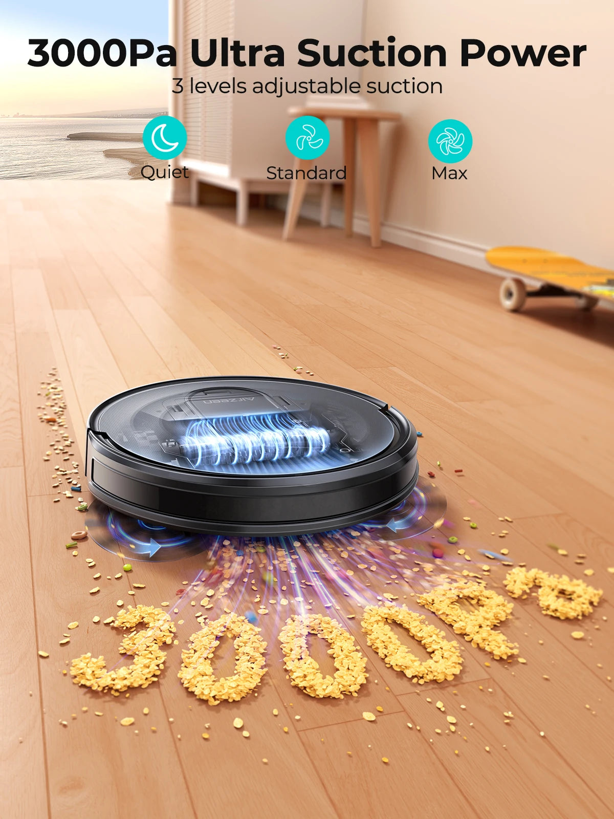 Airzeen Robot Vacuum & Mop Combo – 3000Pa Strong Suction, App Control, Self-Charging
