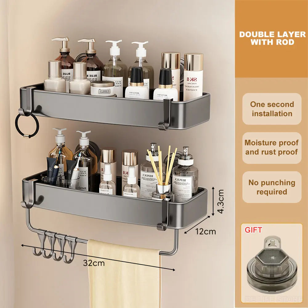 Shower Suction Cup Shelf Aluminum Bathroom Corner Shelf without Drilling Bathroom Organizer Toilet Rack Bathroom Accessories