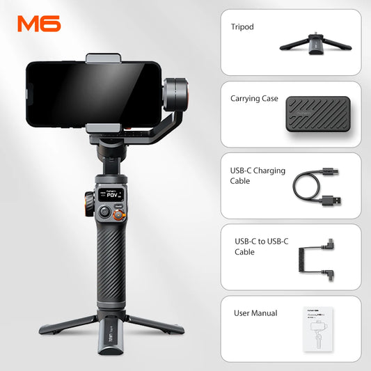 Hohem iSteady M6 3-Axis Gimbal Stabilizer – Foldable Selfie Stick with Magnetic Fill Light
