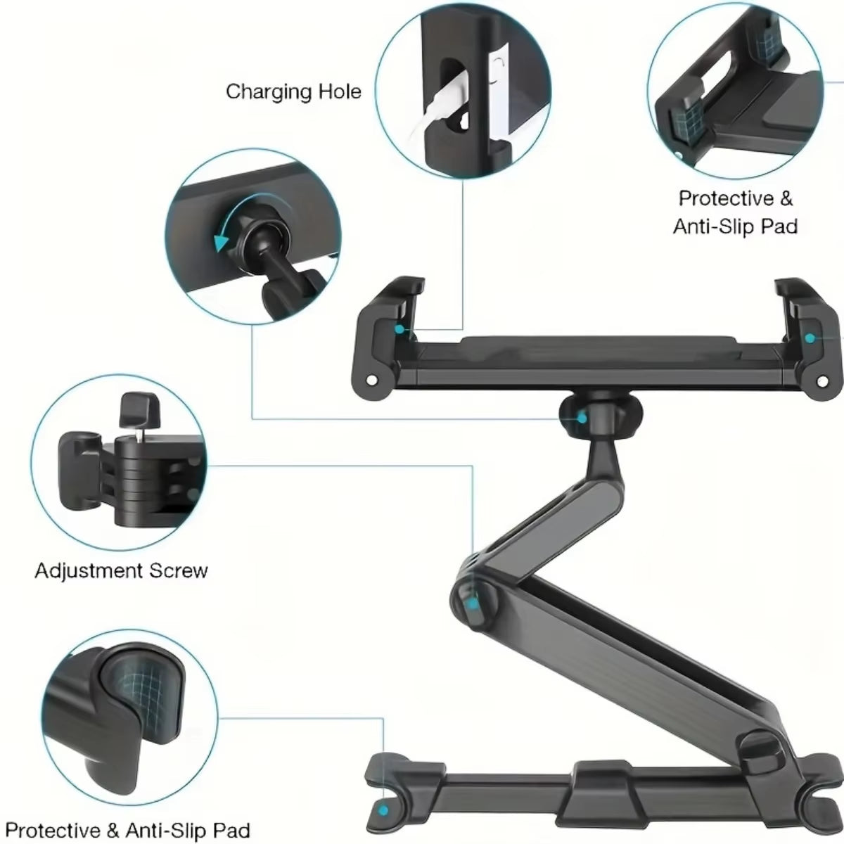 Car Tablet Holder – Adjustable Headrest Mount for 4.7"–12.9" Devices (iPad, Tablets, Phones)