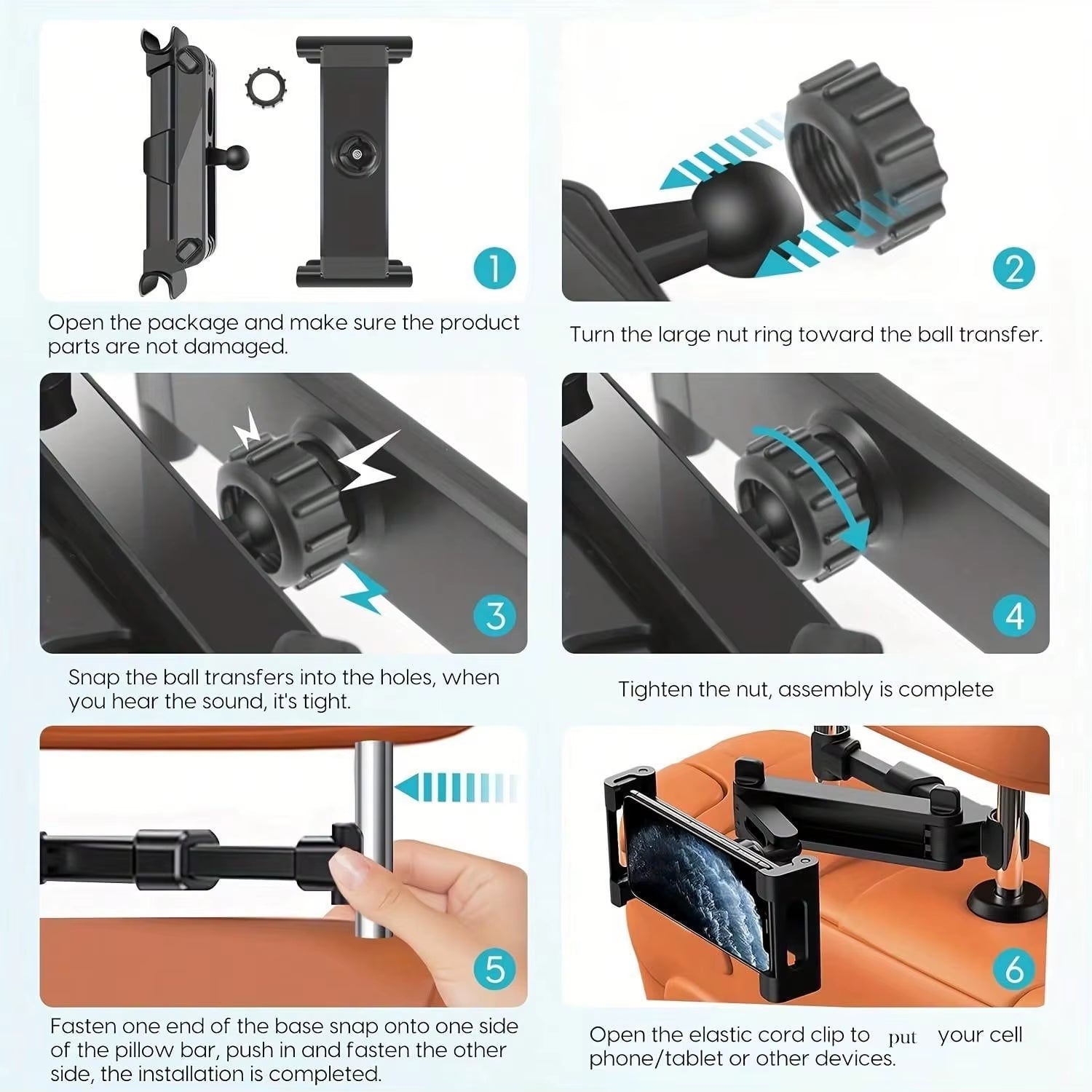 Car Tablet Holder – Adjustable Headrest Mount for 4.7"–12.9" Devices (iPad, Tablets, Phones)