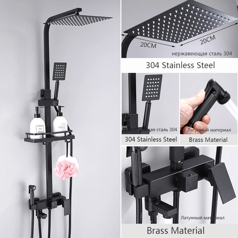 OXG Black/Chrome Shower Faucets Bathroom Shower Mixer Shower Faucet Bidet Faucet Rainfall Shower Set Shower Spray Mixer Crane