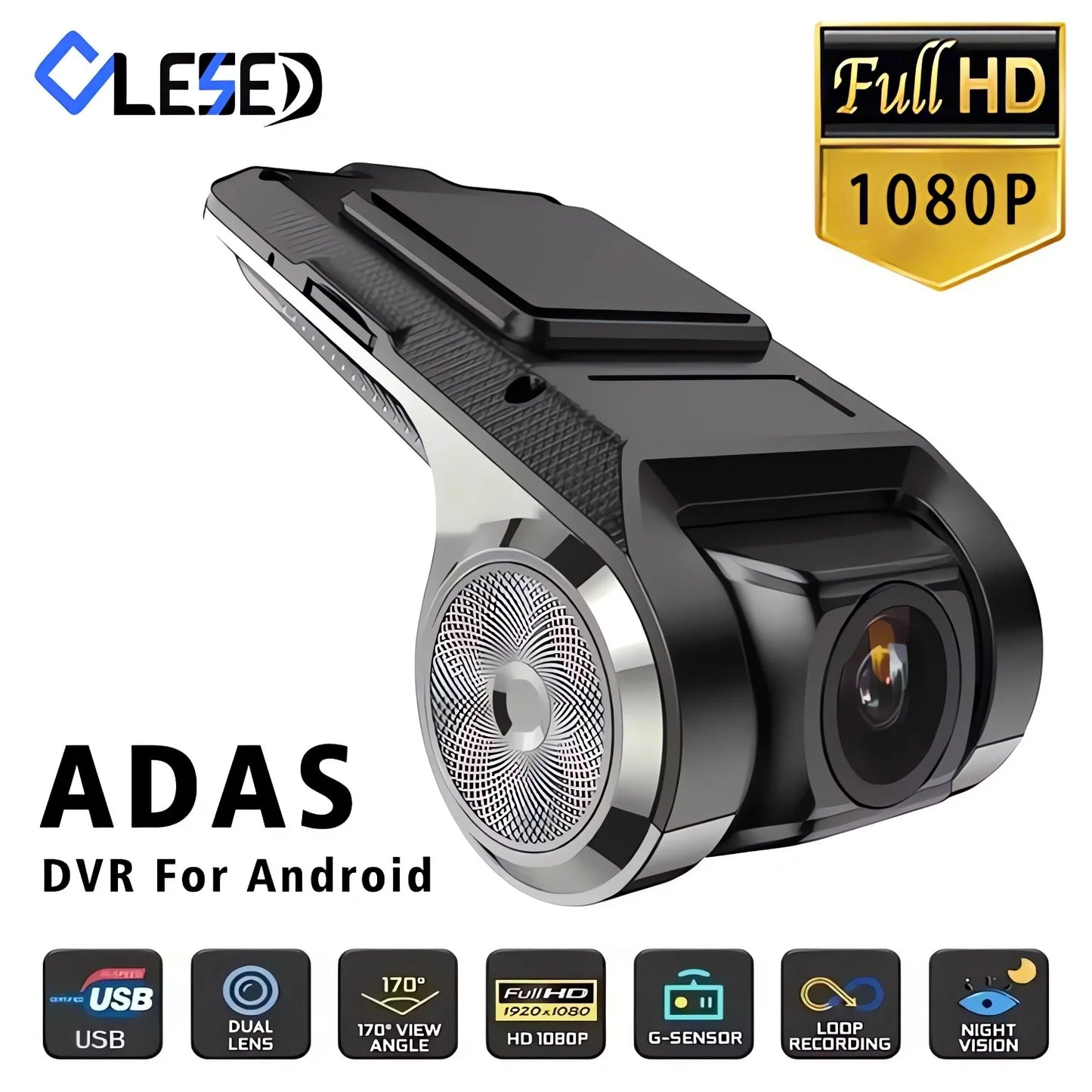 USB Car DVR Dash Cam with ADAS – HD Driving Recorder for Android Media Navigators