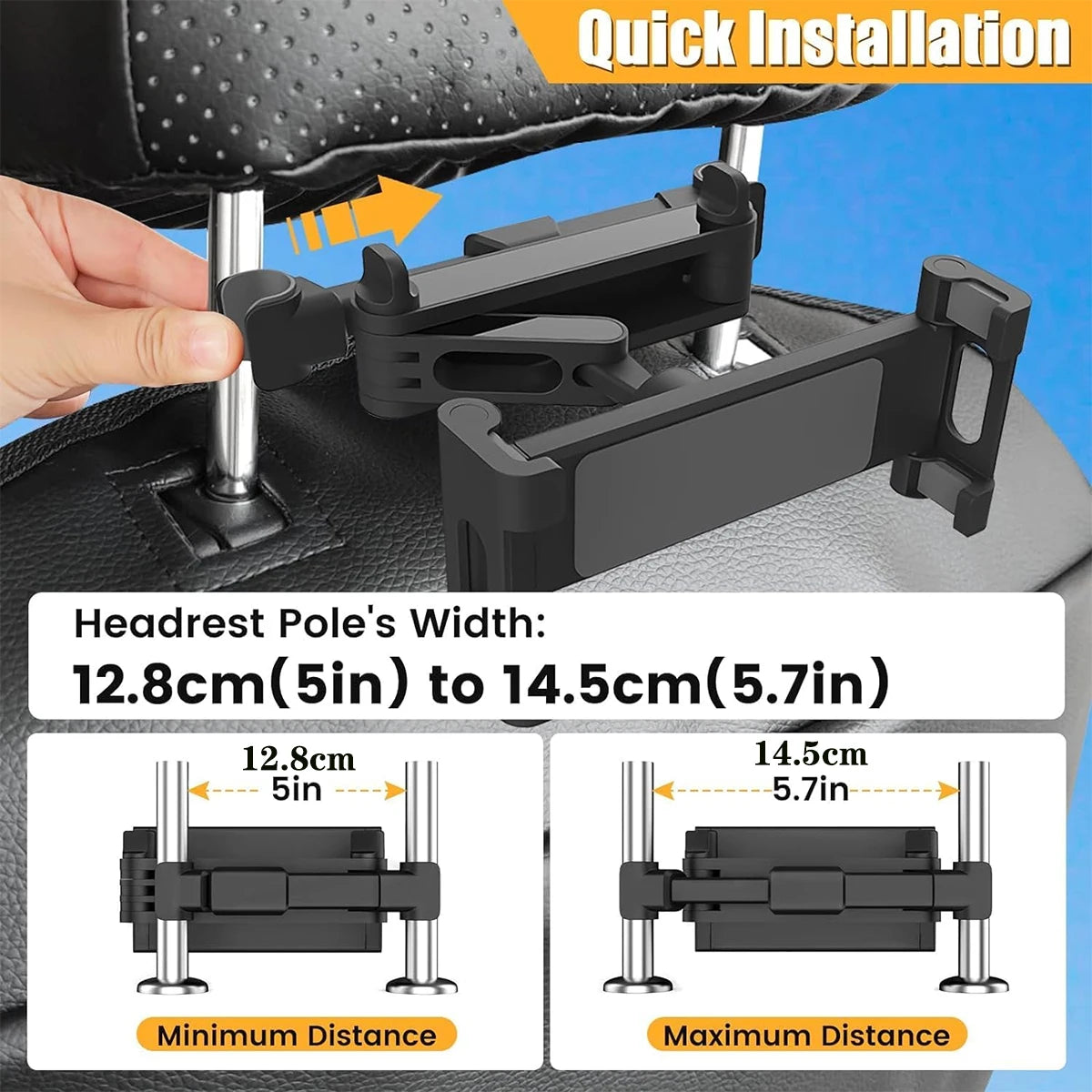 Car Tablet Holder – Adjustable Headrest Mount for 4.7"–12.9" Devices (iPad, Tablets, Phones)