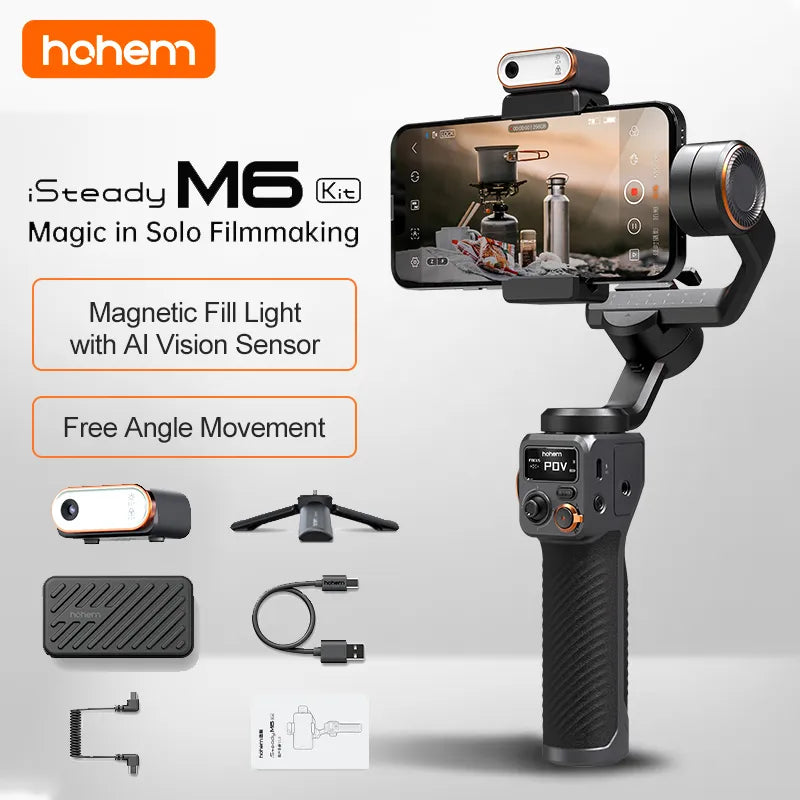 Hohem iSteady M6 3-Axis Gimbal Stabilizer – Foldable Selfie Stick with Magnetic Fill Light