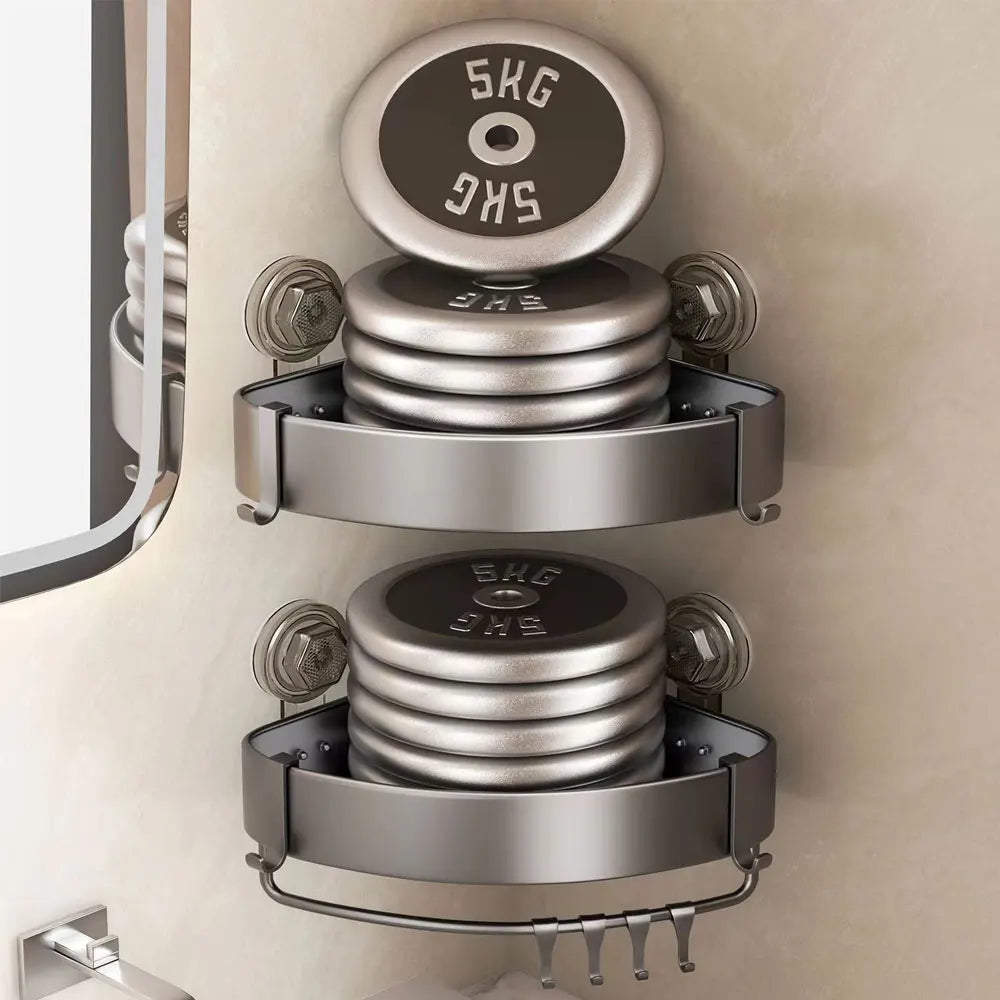 Shower Suction Cup Shelf Aluminum Bathroom Corner Shelf without Drilling Bathroom Organizer Toilet Rack Bathroom Accessories
